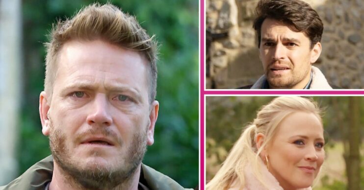 Emmerdale spoilers comp image: David, Mack and Tracy