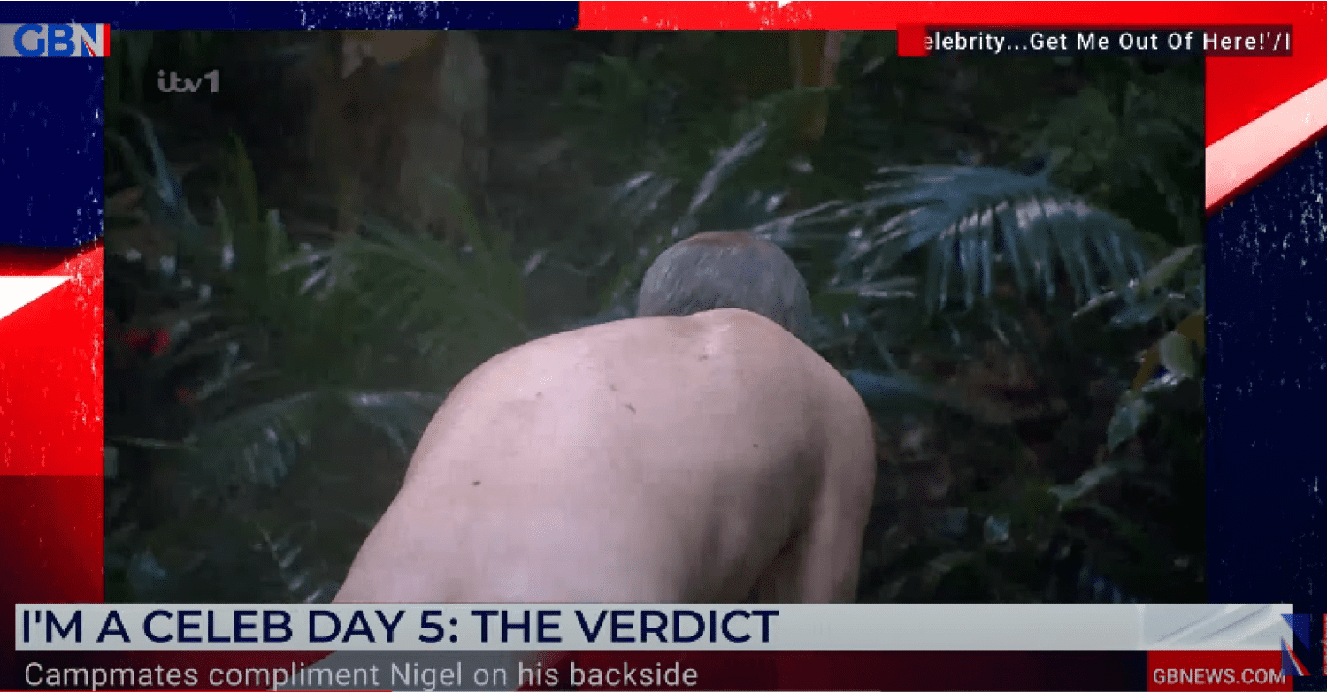 Nigel Farage bares his bottom in GB News report on I'm A Celebrity