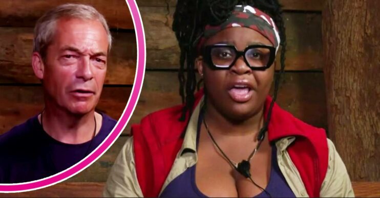 Nigel Farage looks angry, Nella Rose speaks