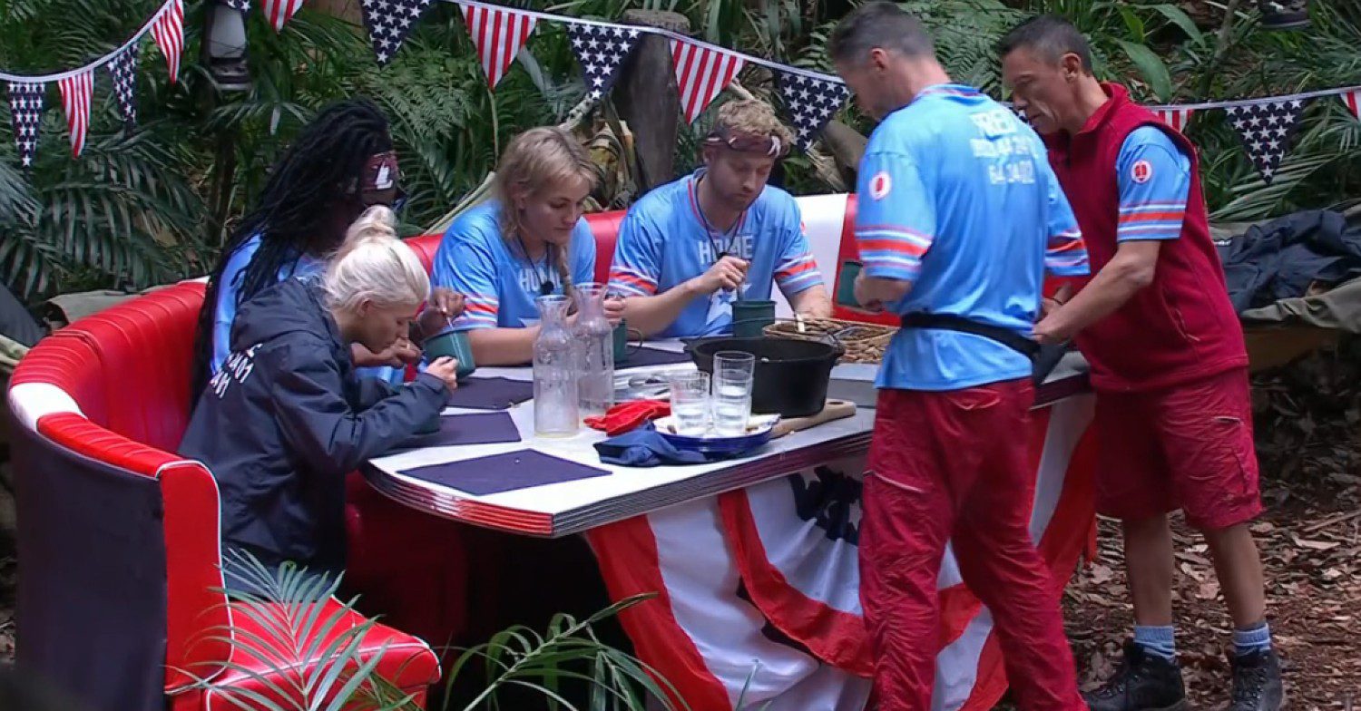 The celebrities eating their breakfast on I'm A Celeb