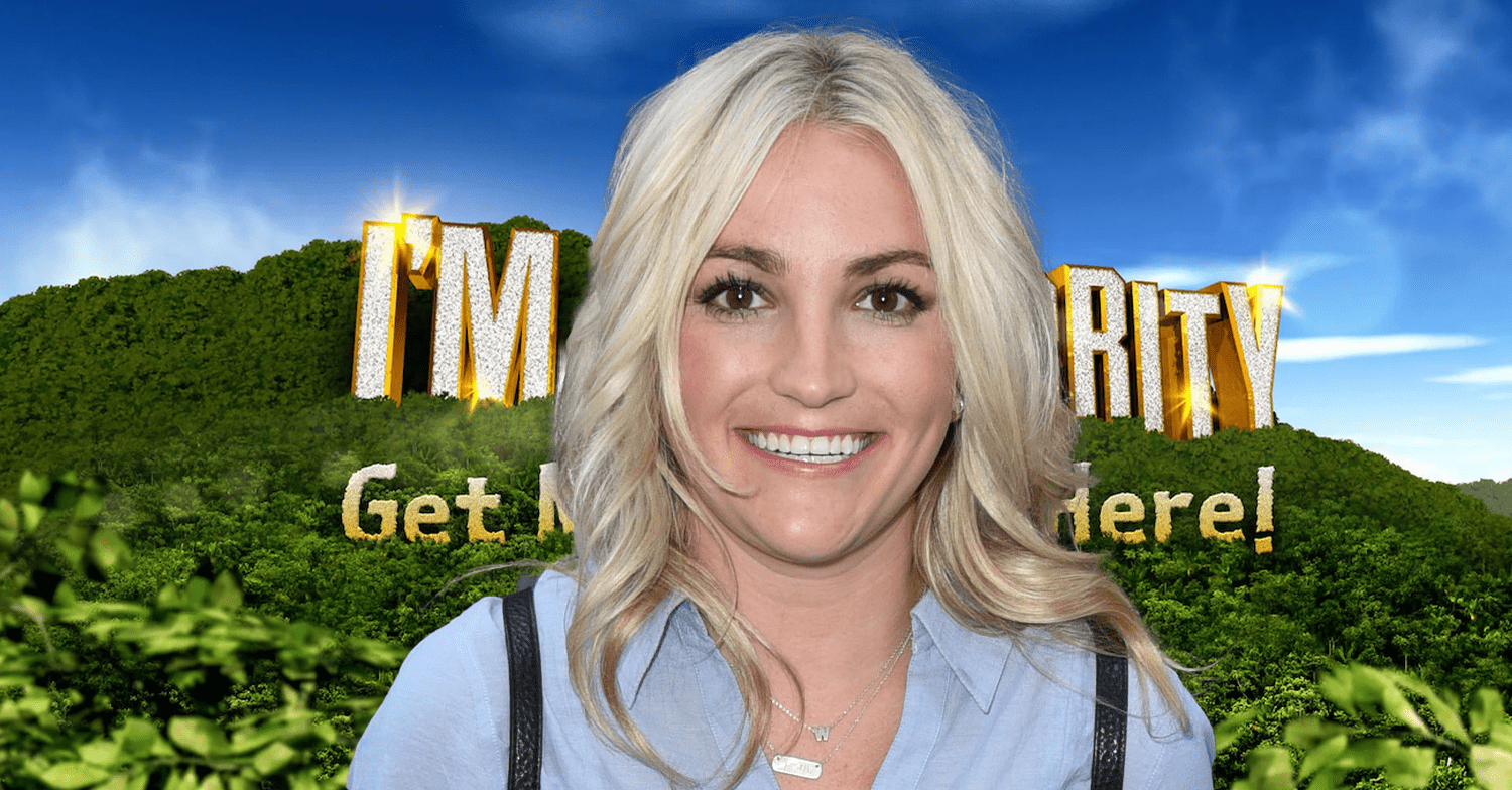 Jamie Lynn Spears smiling against the I'm A Celeb backdrop