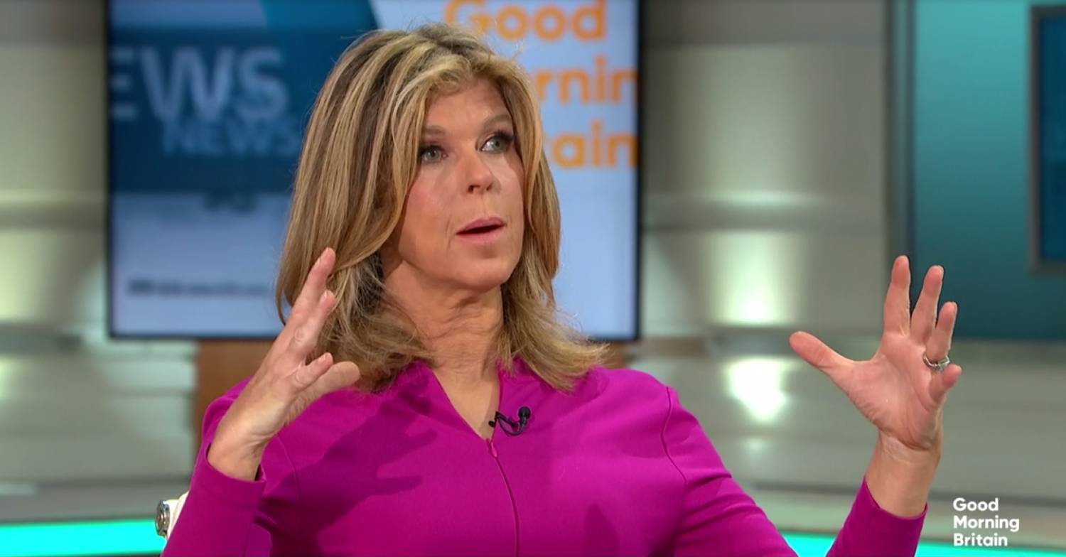 Kate Garraway gesticulates on GMB today