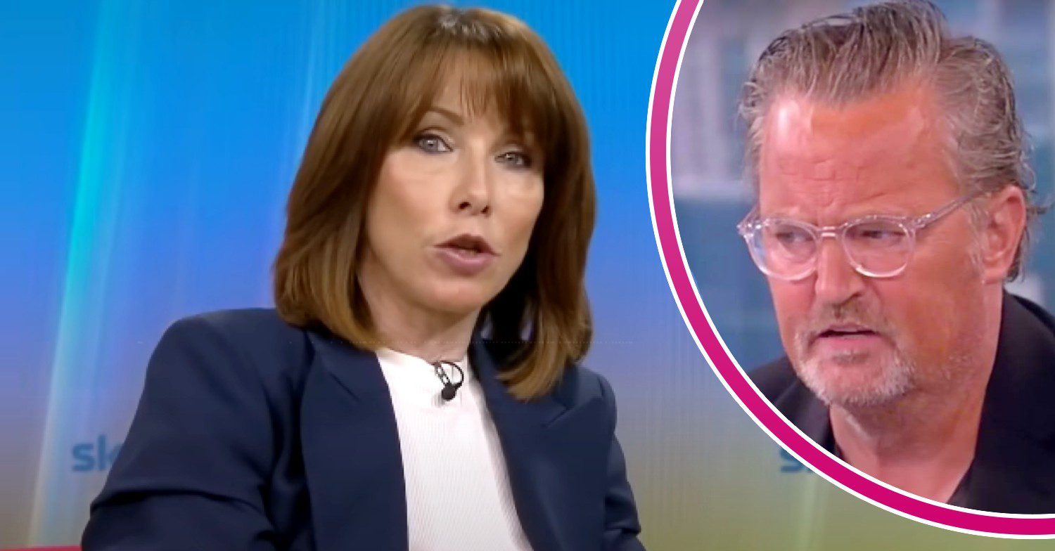 Kay Burley talking on Sky News; inset, Matthew Perry looking thoughtful (Credit: IYouTube/Composite: ED!)