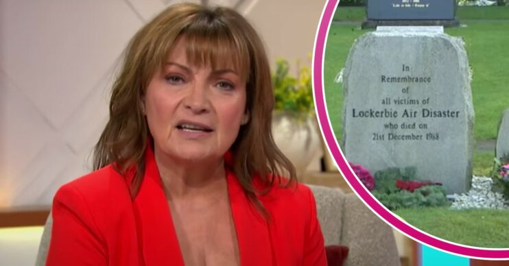 Lorraine Kelly looks serious, a view of a Lockerbie bombing memorial