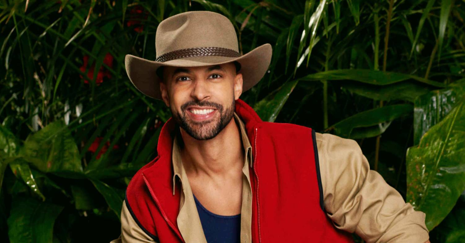 Marvin Humes poses in their I'm A Celebrity campmate costume
