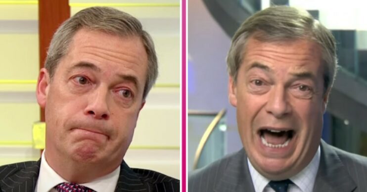 Nigel Farage in interview with Good Morning Britain; inset, mid-wail (Credit: ITV/YouTube/Composite: ED!)
