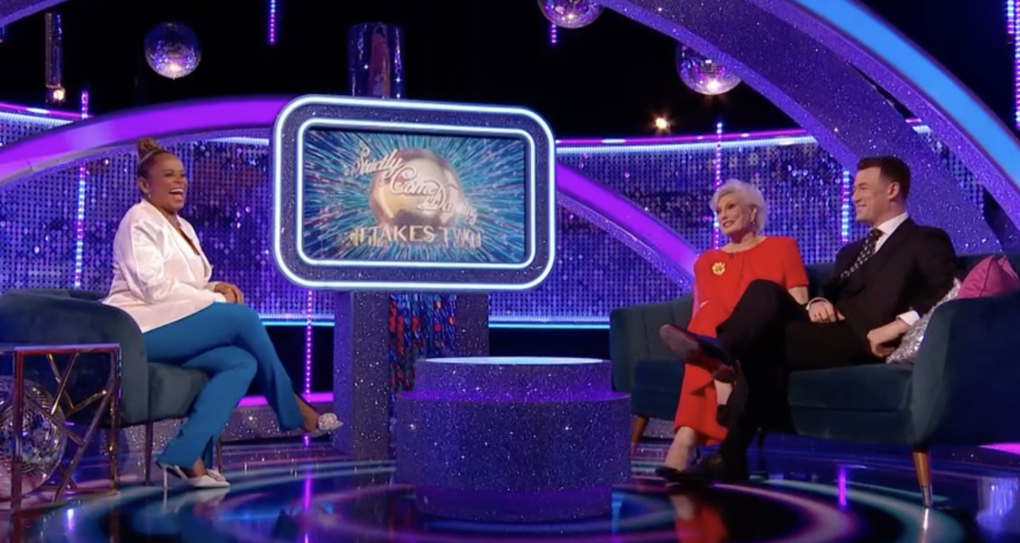 Fleur East with Angela Rippon and Kai Widdrington on It Takes Two