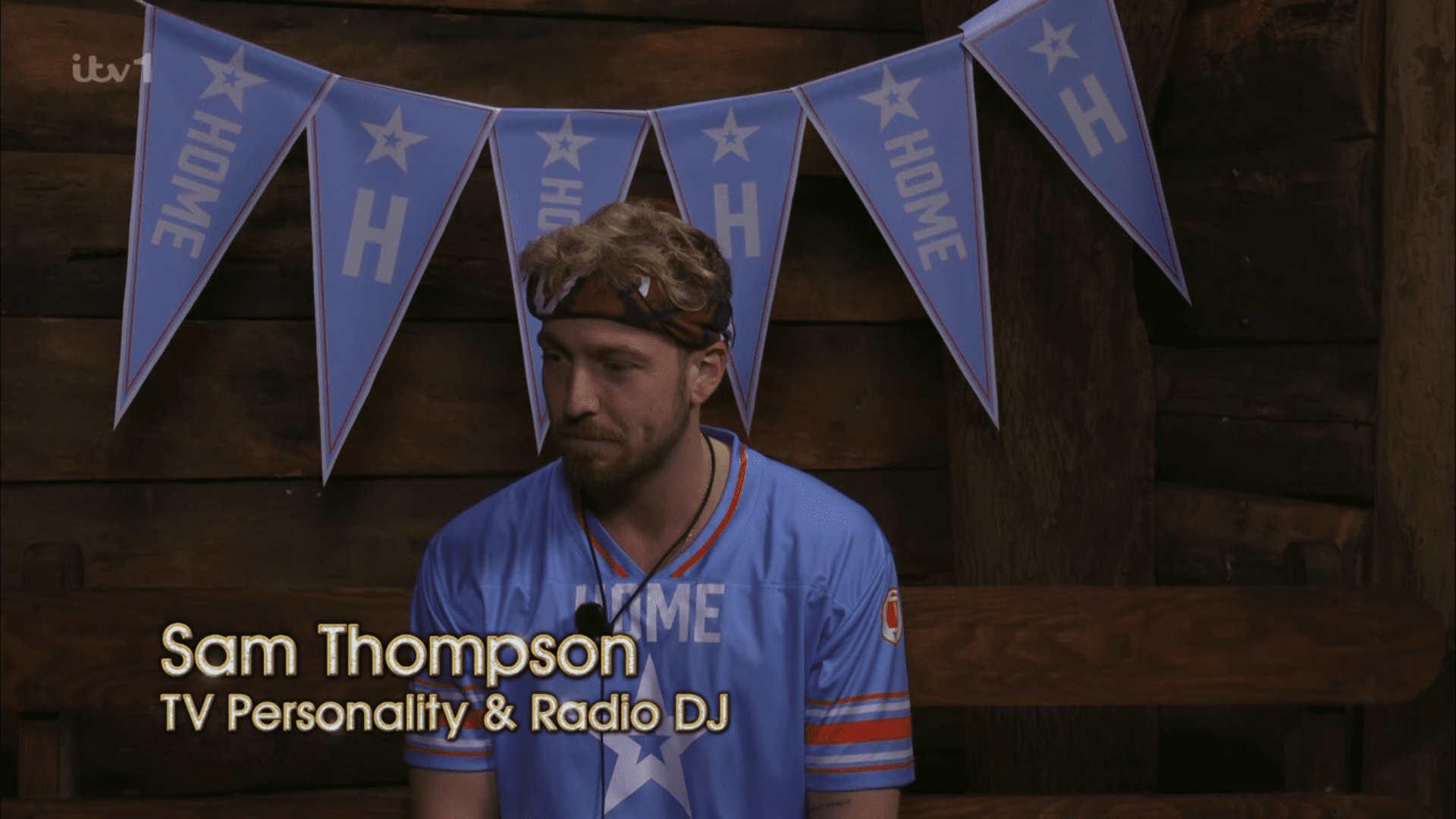Sam Thompson looking upset on I'm a Celebrity