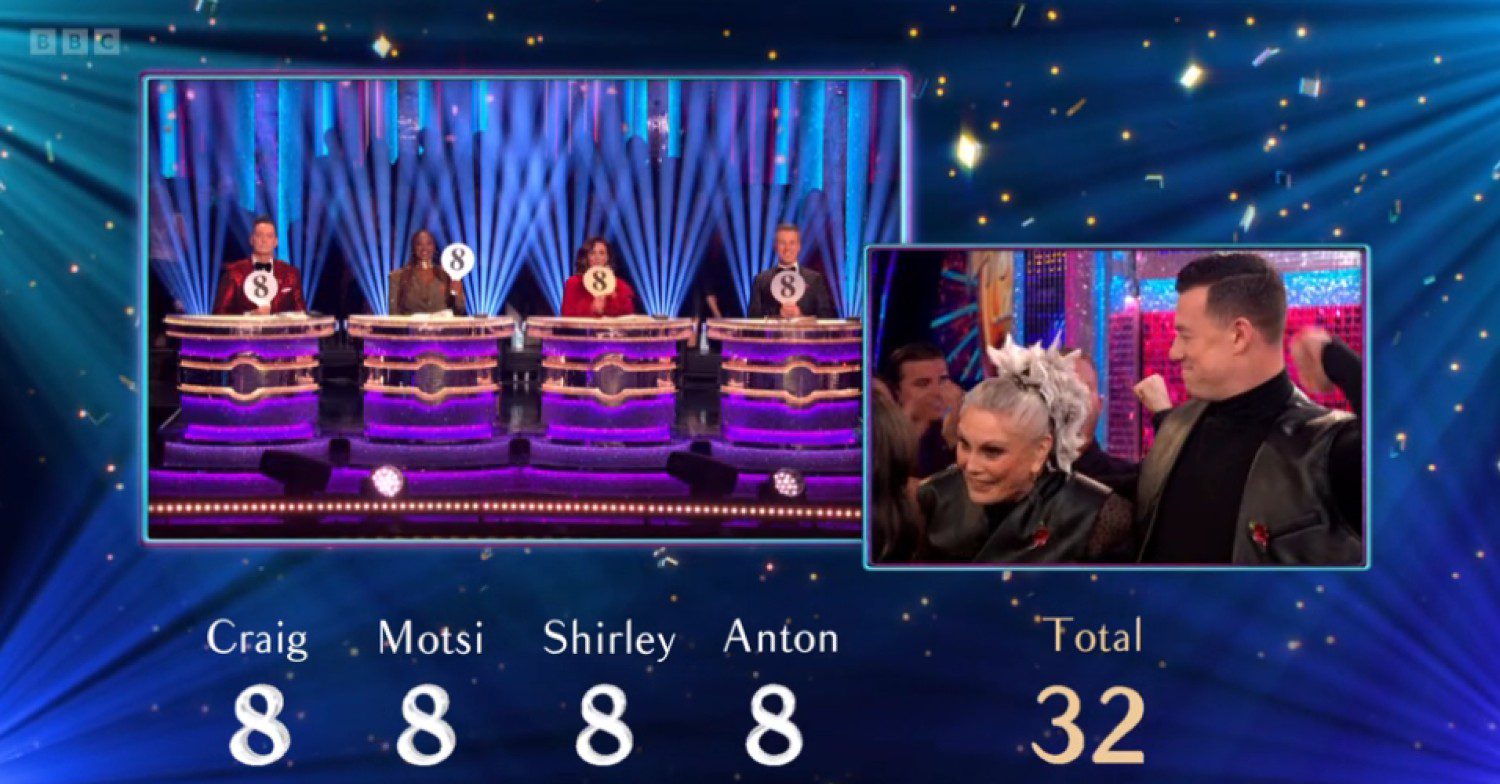 The Strictly judges score Angela Rippon, 8 each