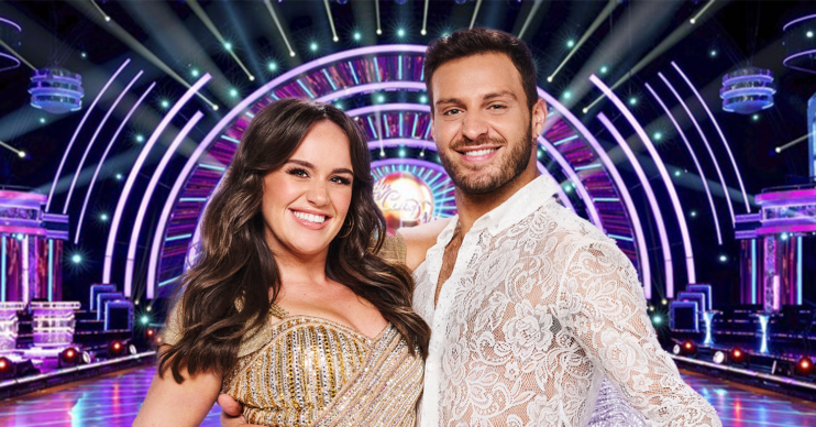 Ellie LEach and Vito Coppola against a Strictly background