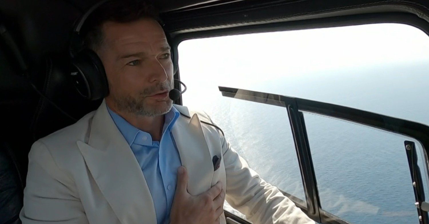 Fred Sirieix in a helicopter on I'm A Celeb