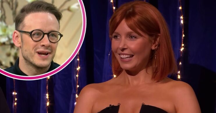 Kevin Clifton smiling and Stacey Solomon