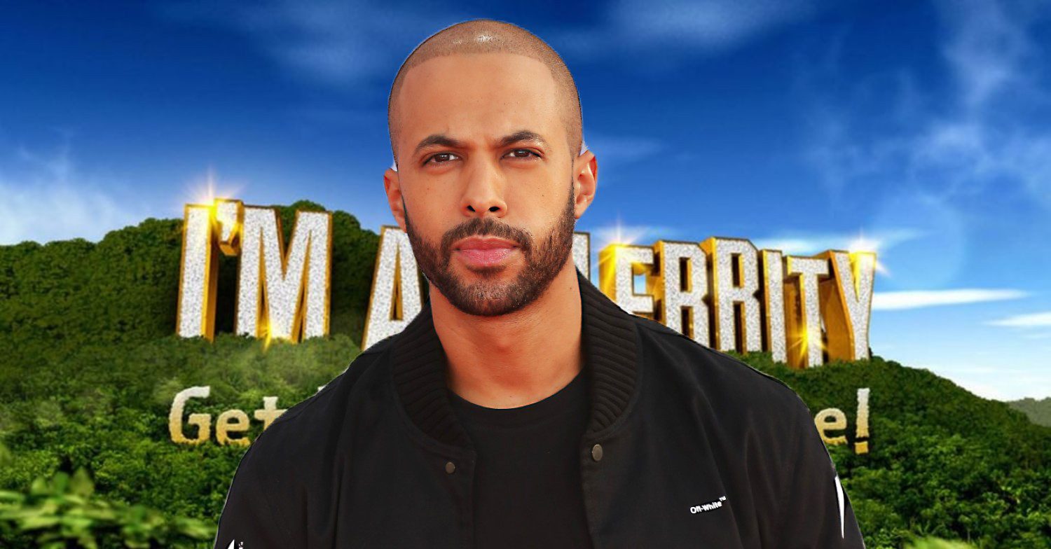 Marvin Humes in front of I'm A Celebrity backdrop