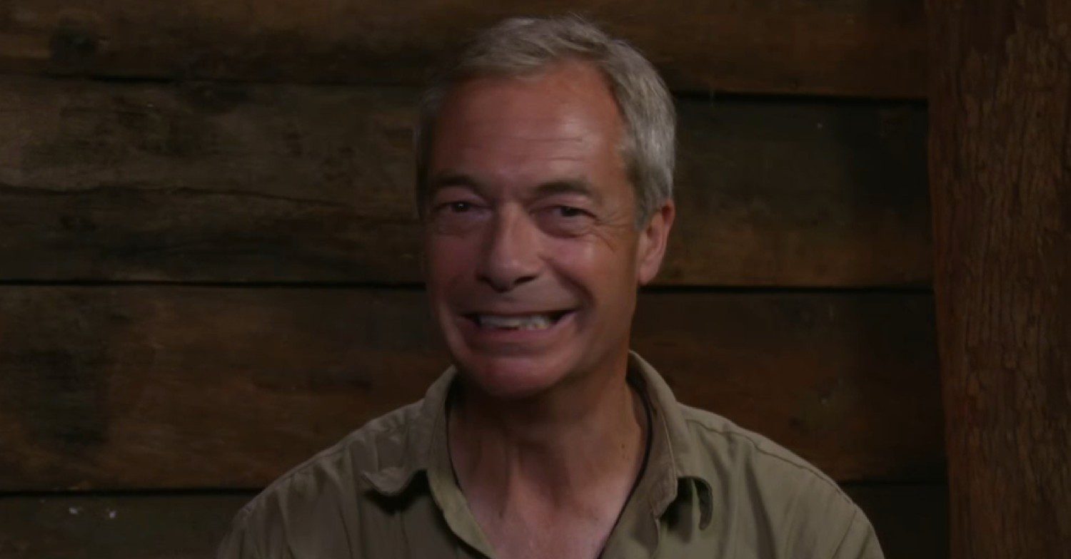 Nigel Farage smiling nervously 