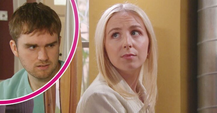 Belle looks worried on Emmerdale; inset, Tom King (Credit: ITV/Composite: ED!)