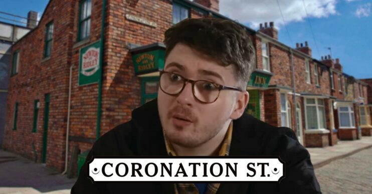 Bobby on Corrie against Rovers background and soap logo (Credit: ITV/Composite: ED!)