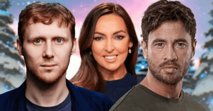 Jamie Borthwick, Sally Nugent and Danny Cipriani against a snowy backdrop