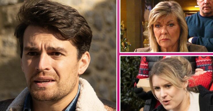 Emmerdale spoilers comp image: Mack, Kim, Dawn (Credit: ITV/Comp ED!)
