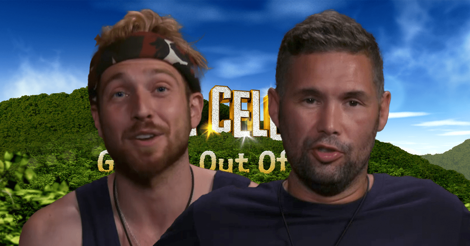 Sam Thompson and Tony Bellew against the I'm A Celebrity backdrop
