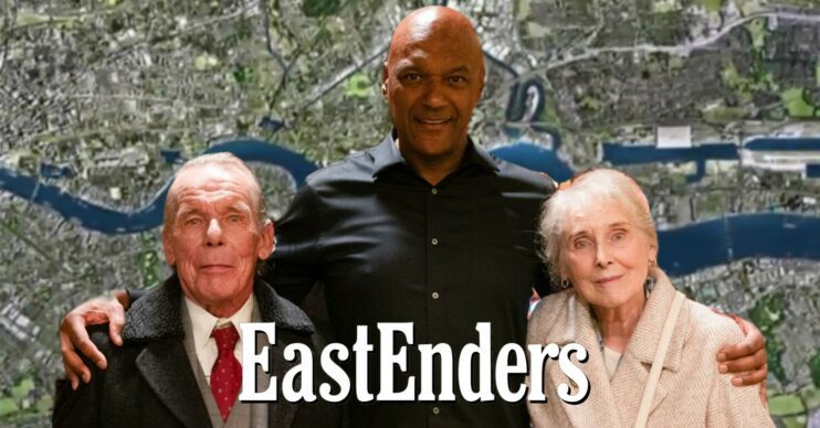 George Knight standing with his parents on EastEnders (Credit: BBC/Composite: ED!)