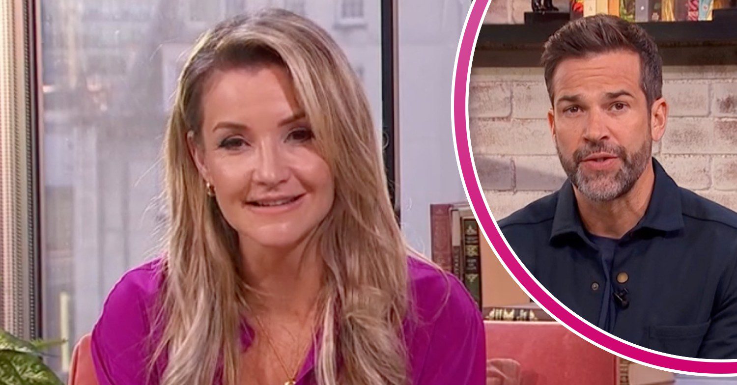 Helen Skelton smiles, Gethin Jones speaks