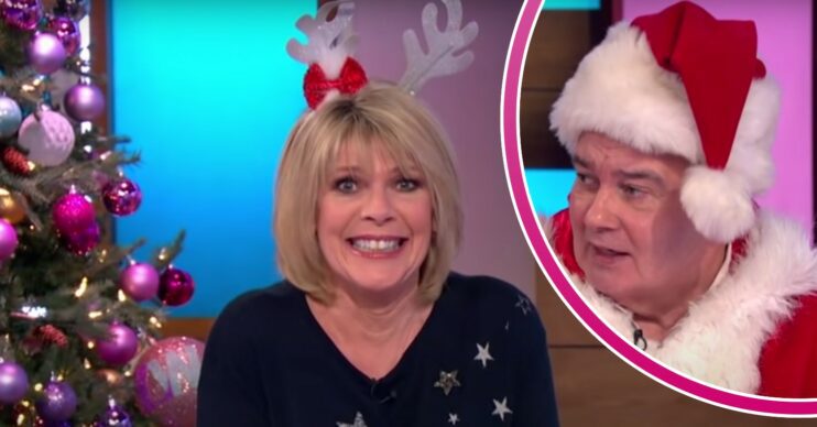 Ruth Langsford looks excited, Eamonn Holmes is dressed up as Father Christmas