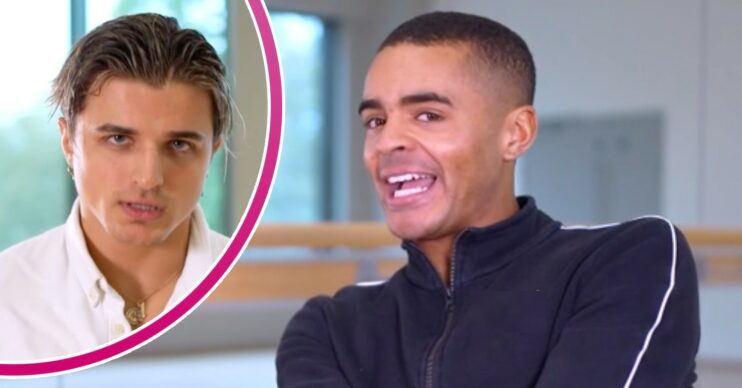 Layton Williams smiles, Nikita Kuzmin looks into the camera