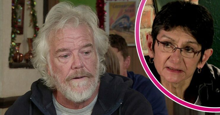 Stu looks guilty on Coronation Street; inset, Yasmeen looks taken aback (Credit: ITV/Composite: ED!)