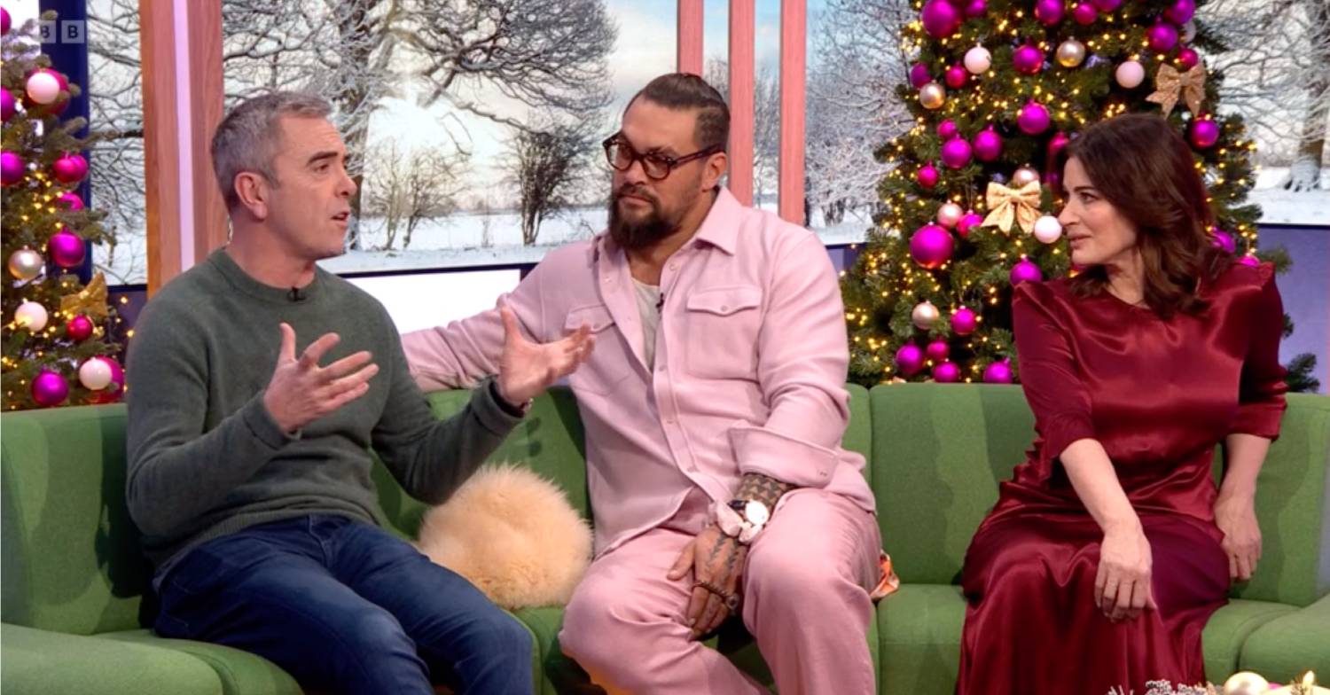 The One Show guest Jason Momoa listens to James Nesbitt