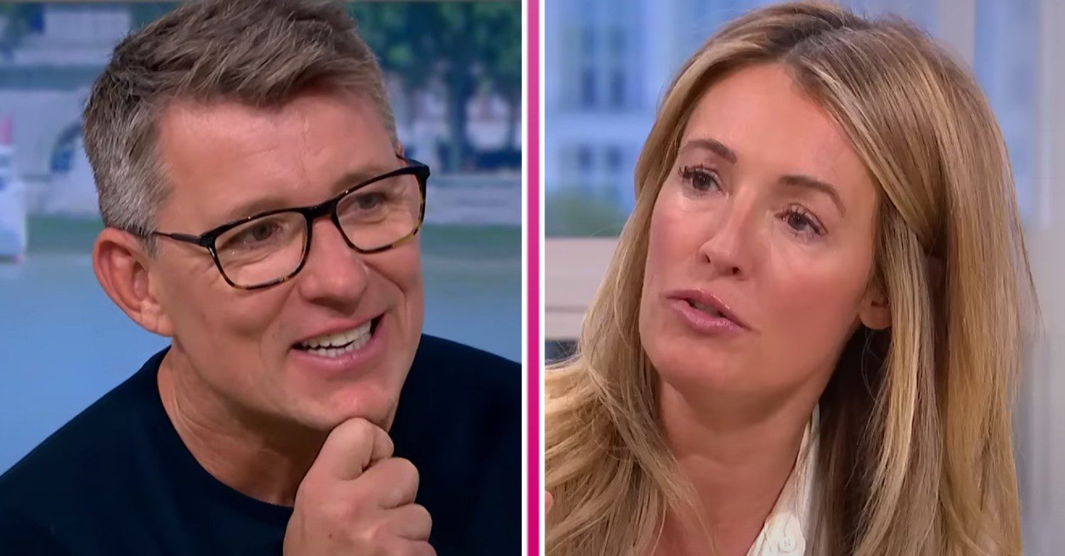 Ben Shephard smiles, Cat Deeley listens