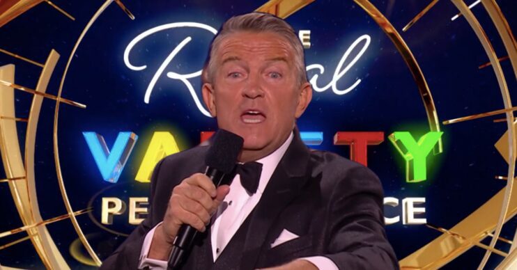 Bradley Walsh with Royal Variety Performance logo