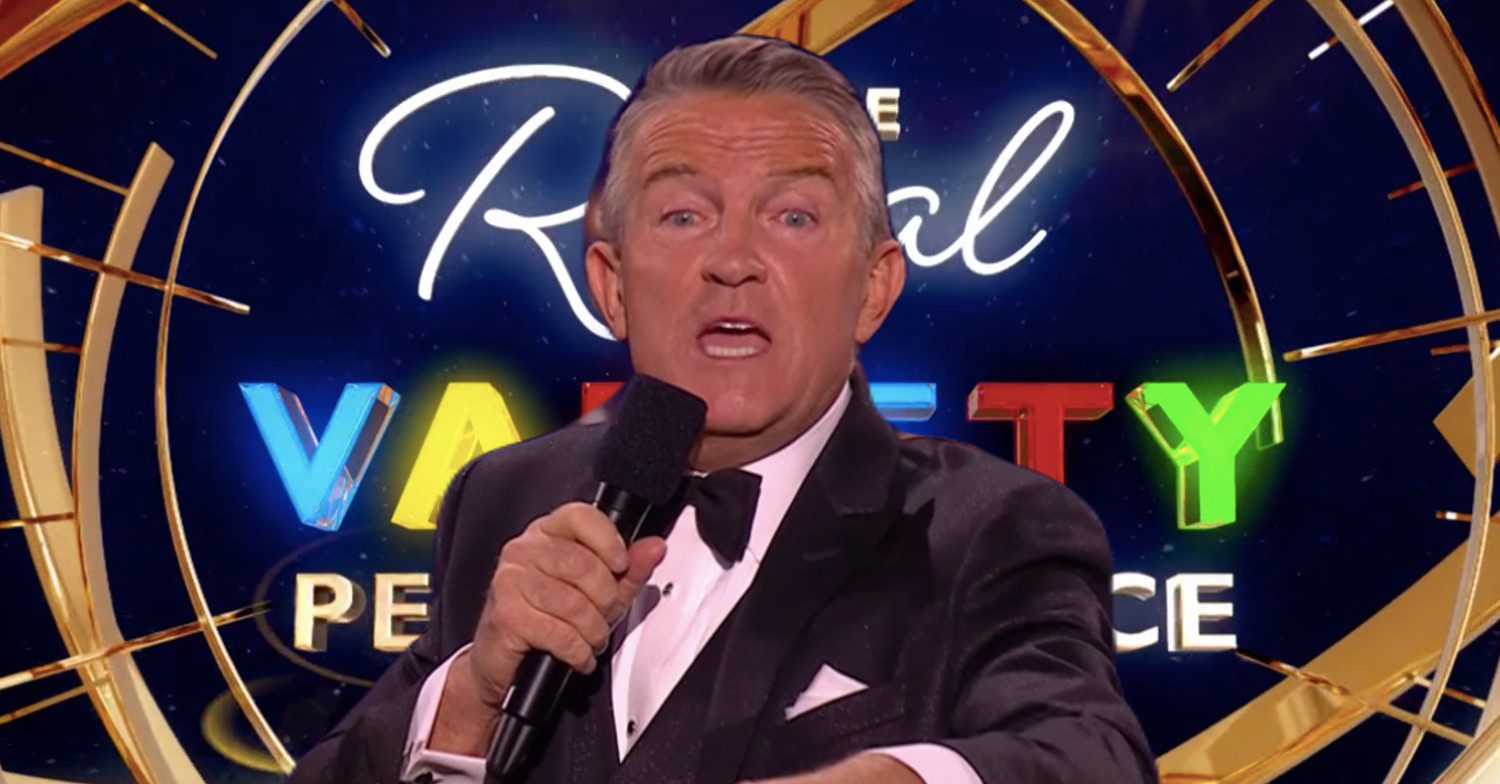 Bradley Walsh with Royal Variety Performance logo