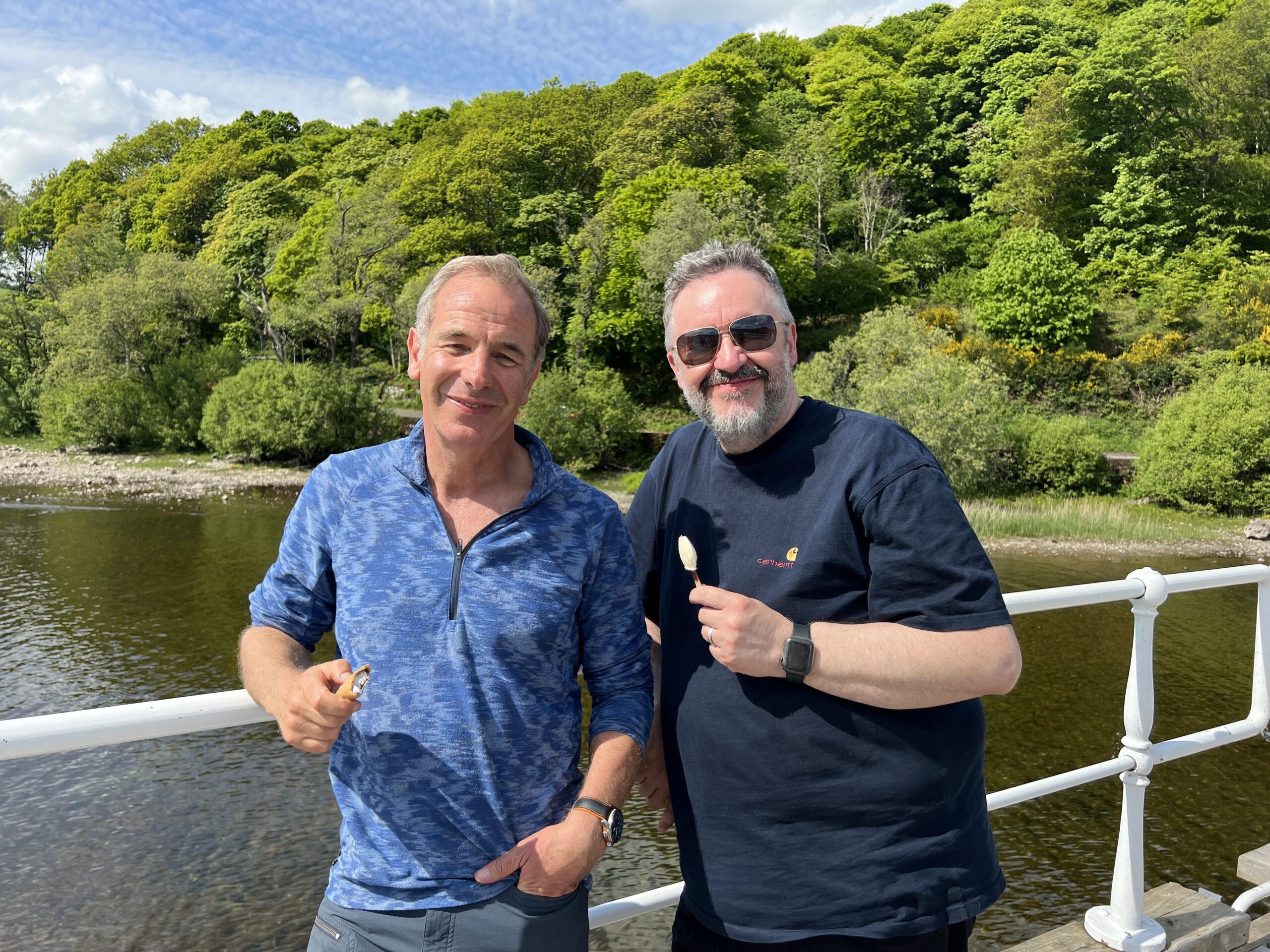Mark Benton with Grantchester co-star Robson Green on Robson Green's Weekend Escapes 