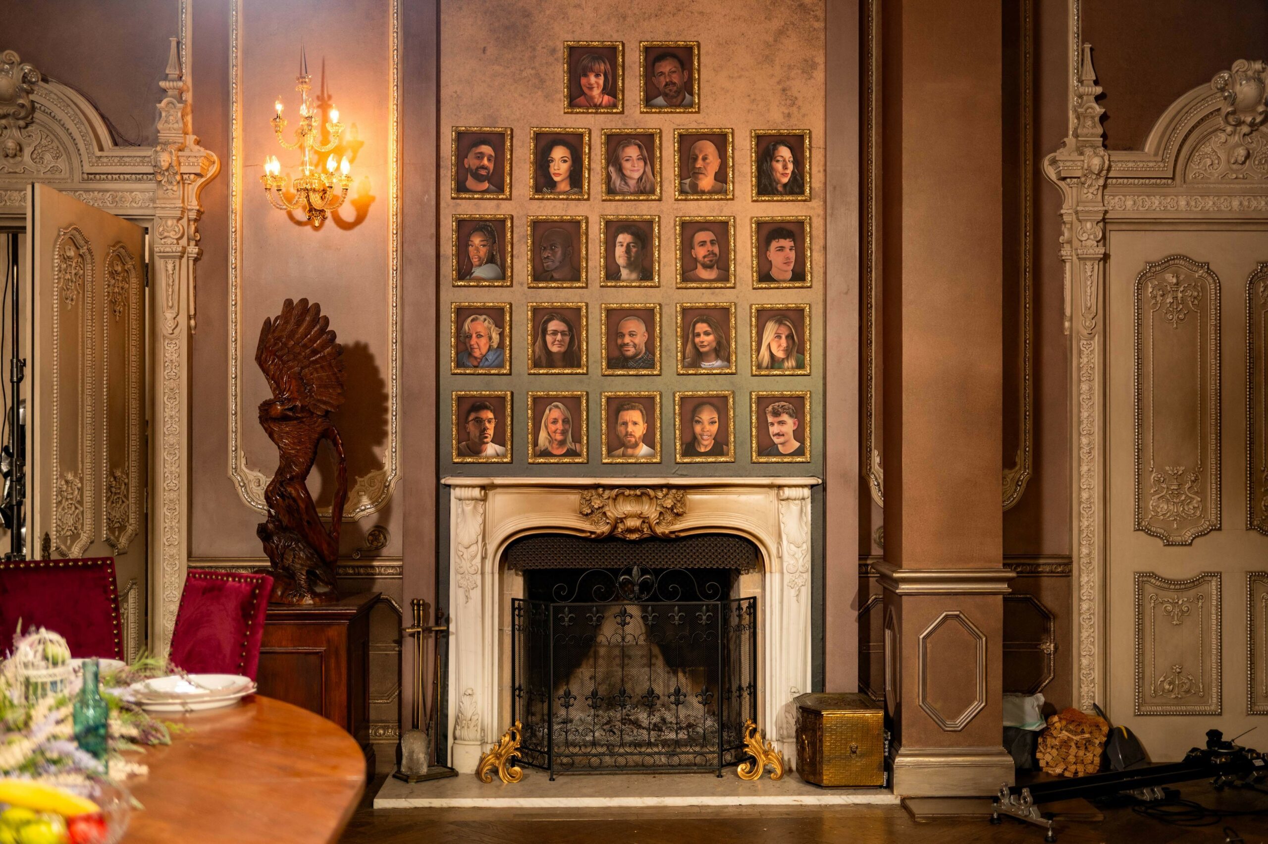 The Traitors cast mugshots up on the wall