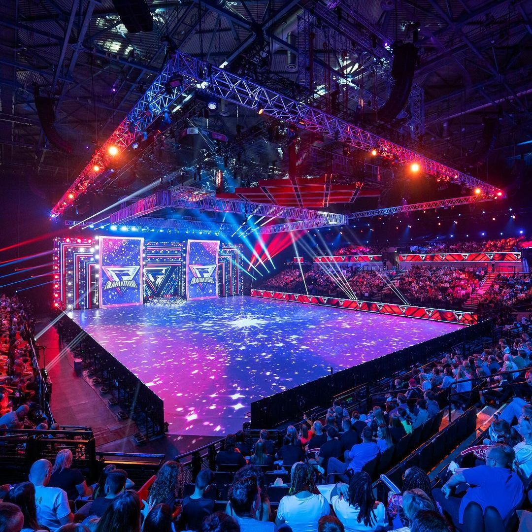 The stage and audience at Gladiators filming location Utilita Arena Sheffield