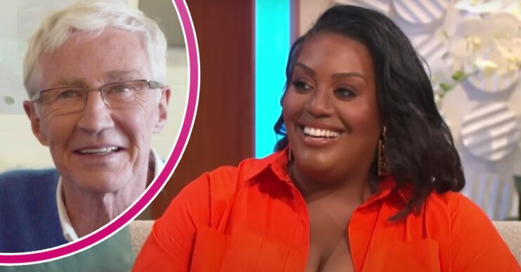 Late Paul O'Grady smiles, as does Alison Hammond