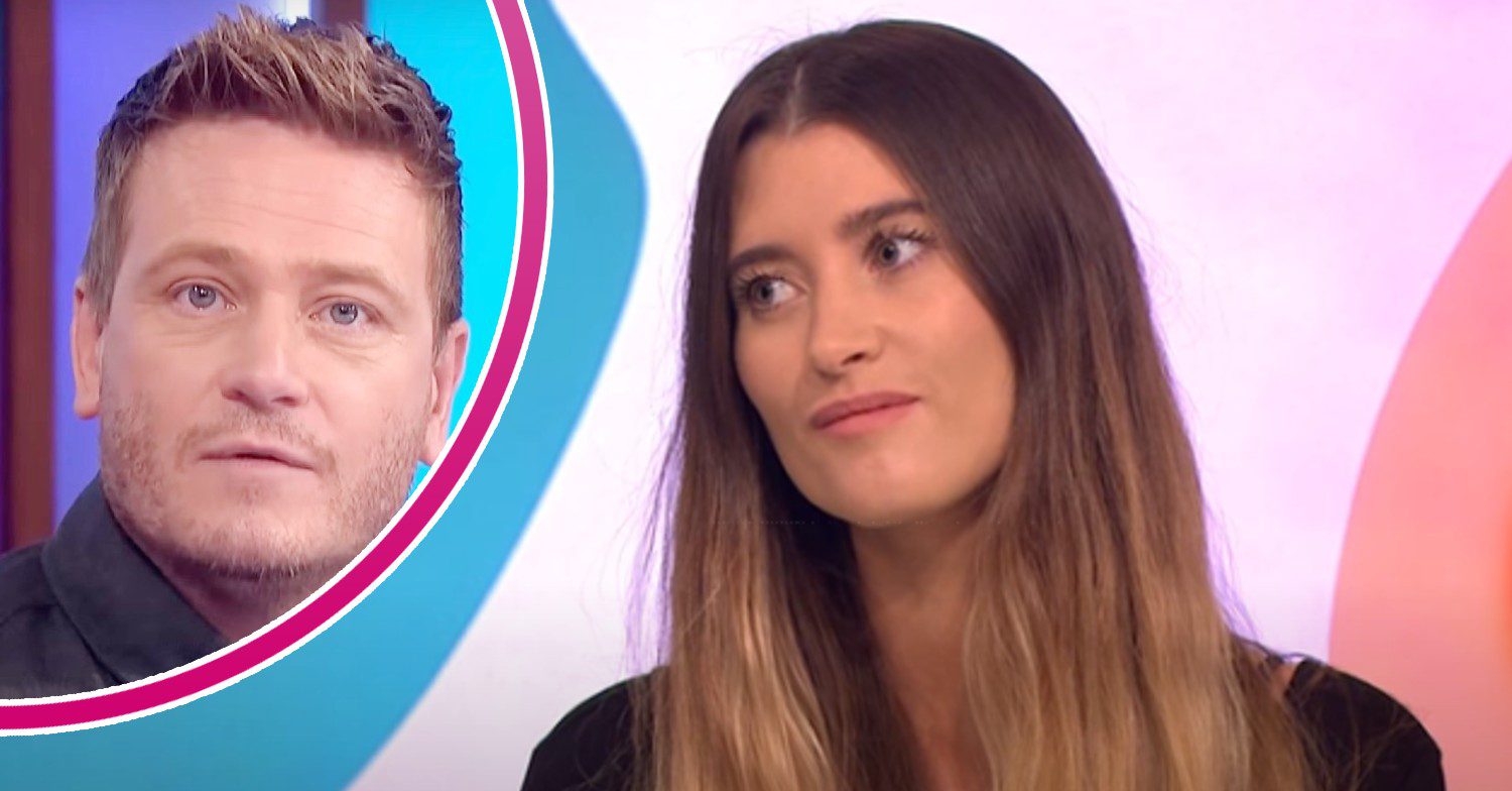 Charley Webb smiling in a Loose Women interview; Inset, Matthew Wolfenden looking shocked (Credit: ITV/Composite: ED!)