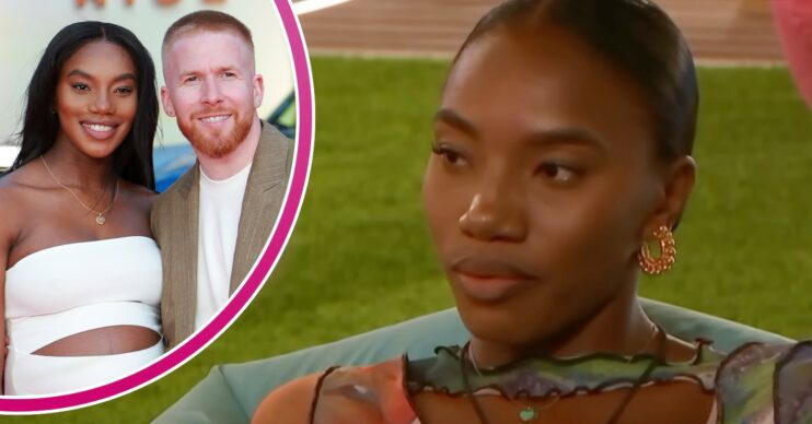 Chyna Mills and Neil Jones smiling and Chyna on Love Island