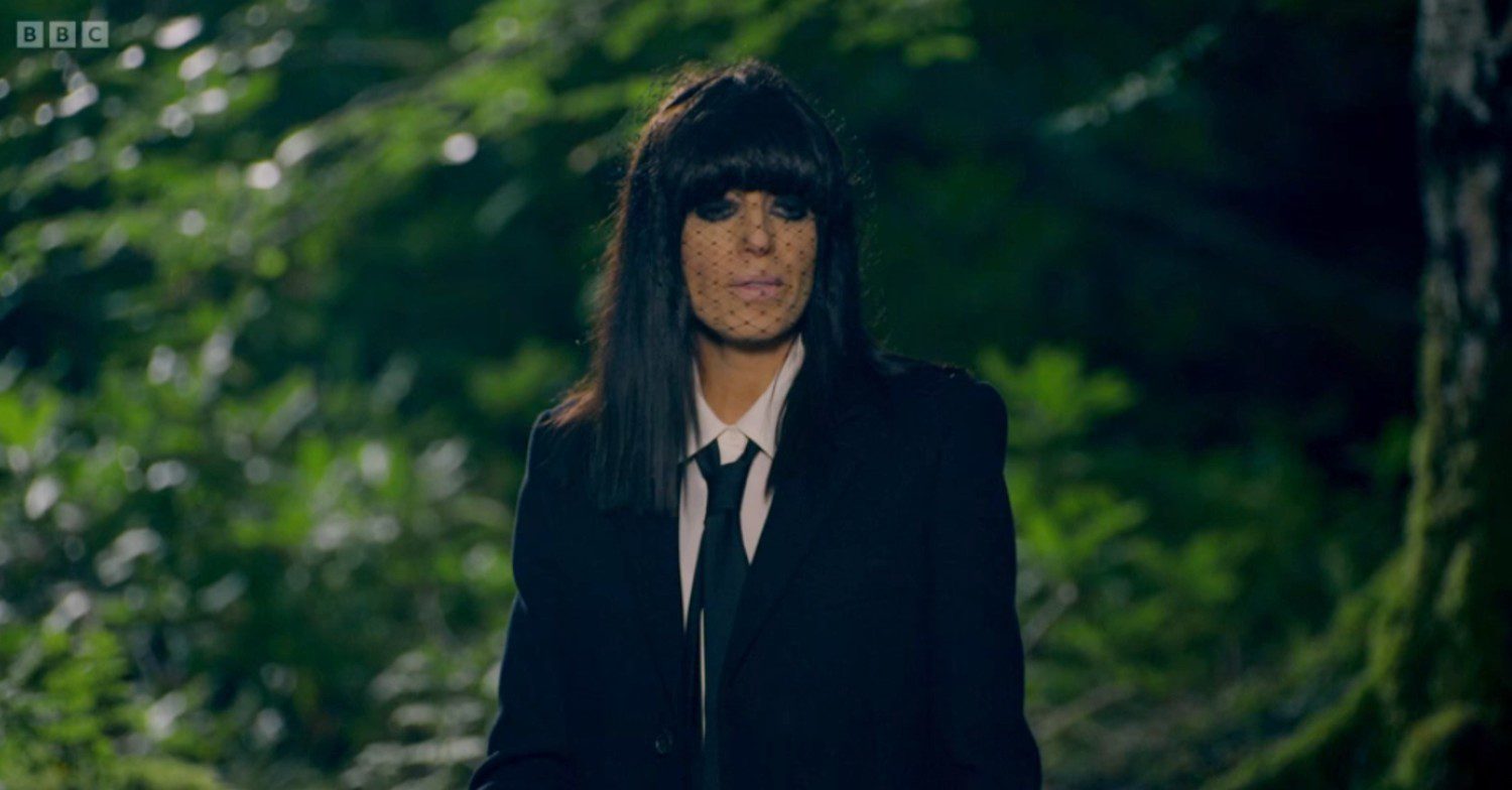 Claudia Winkleman in suit on The Traitors