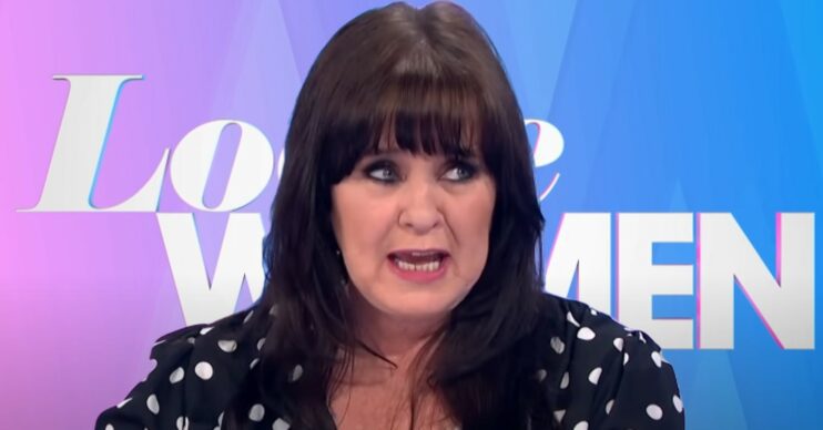 Coleen Nolan in front of Loose Women logo