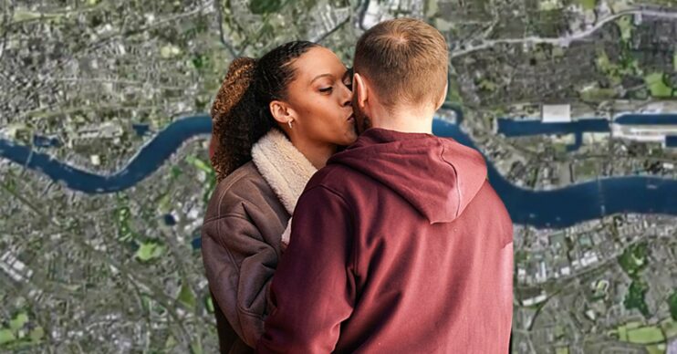 Dean and Gina on an eastEnders background