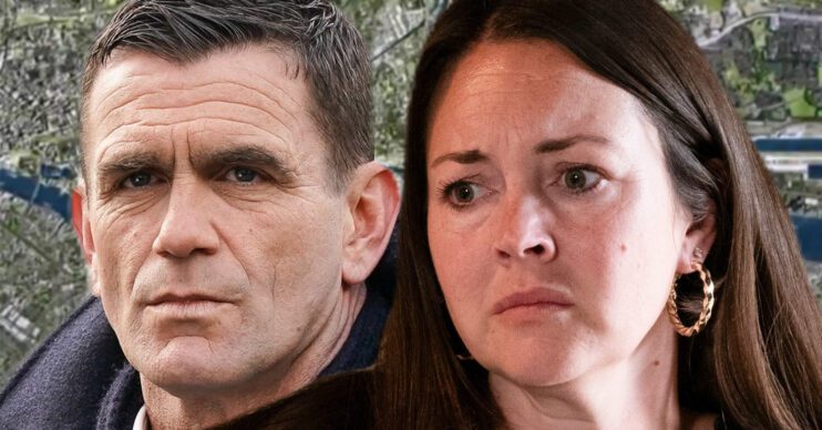 EastEnders' Jack, Stacey, the background of the Thames