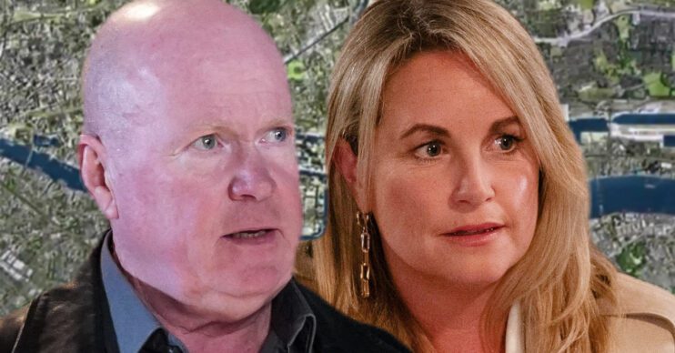 EastEnders' Phil, Sam, the background of the Thames