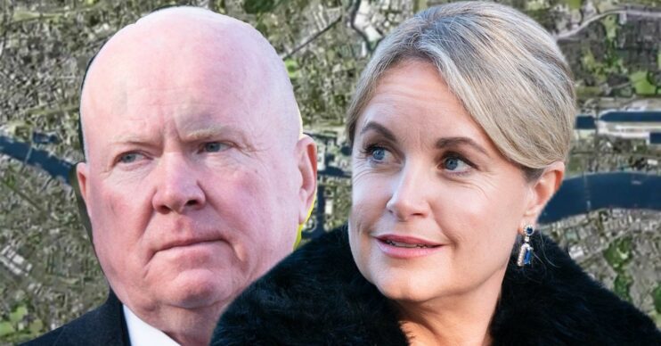 EastEnders' Phil, Sam, the background of the Thames
