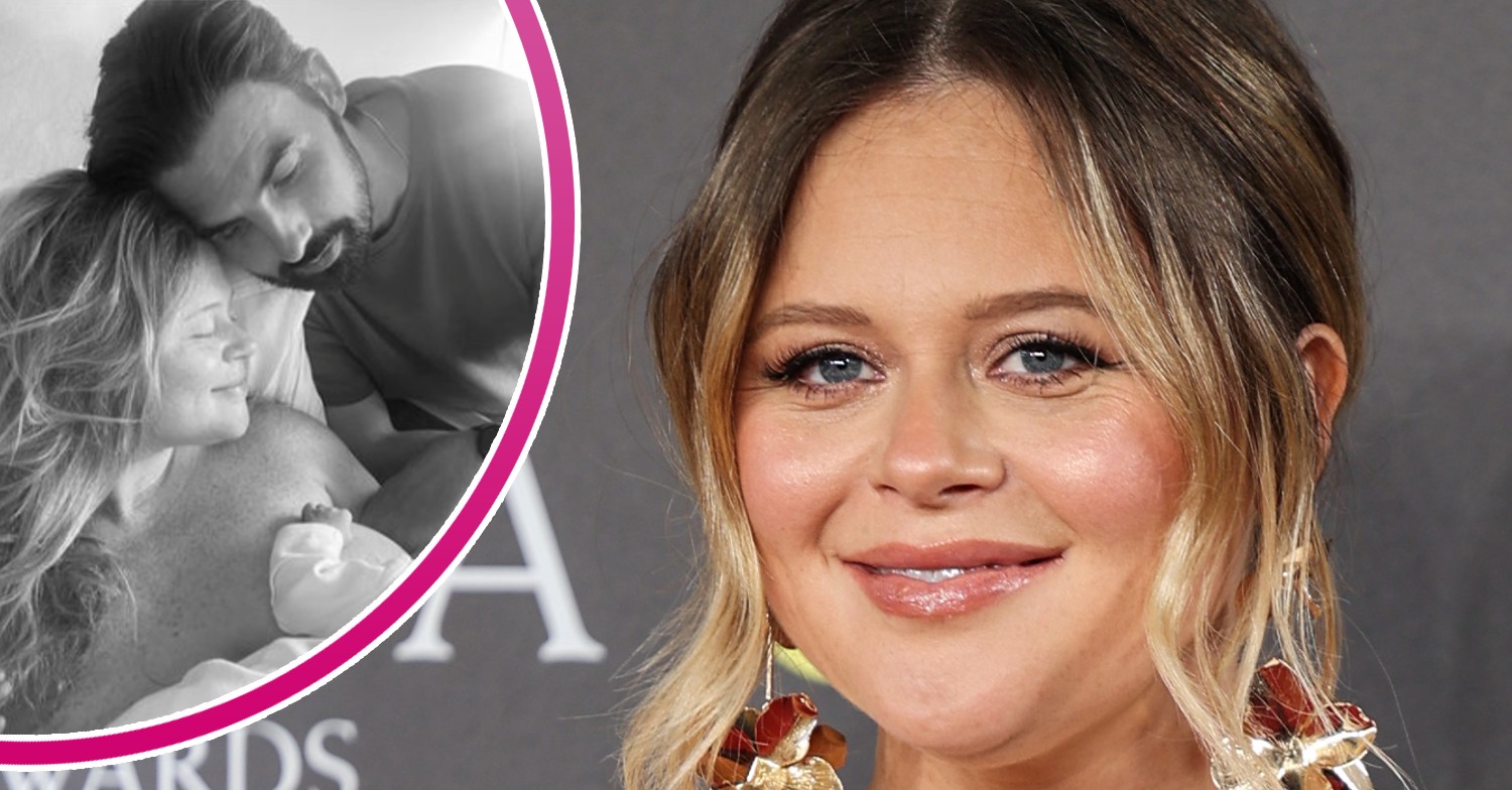 Emily Atack and her boyfriend with their baby