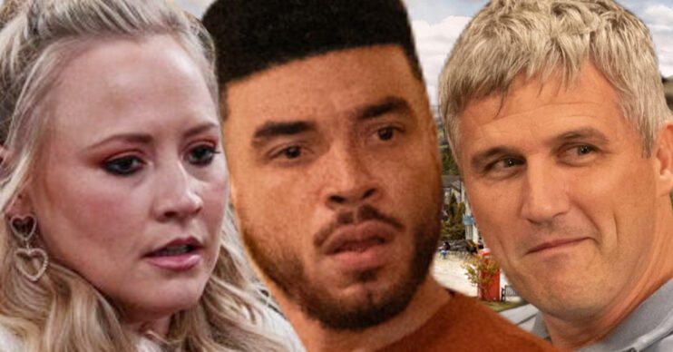Emmerdale's Tracy, Nate, Caleb, the background of the Dales