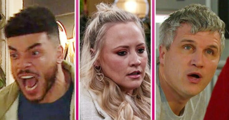 Emmerdale spoilers tonight comp image: Nate, Tracy, Caleb
