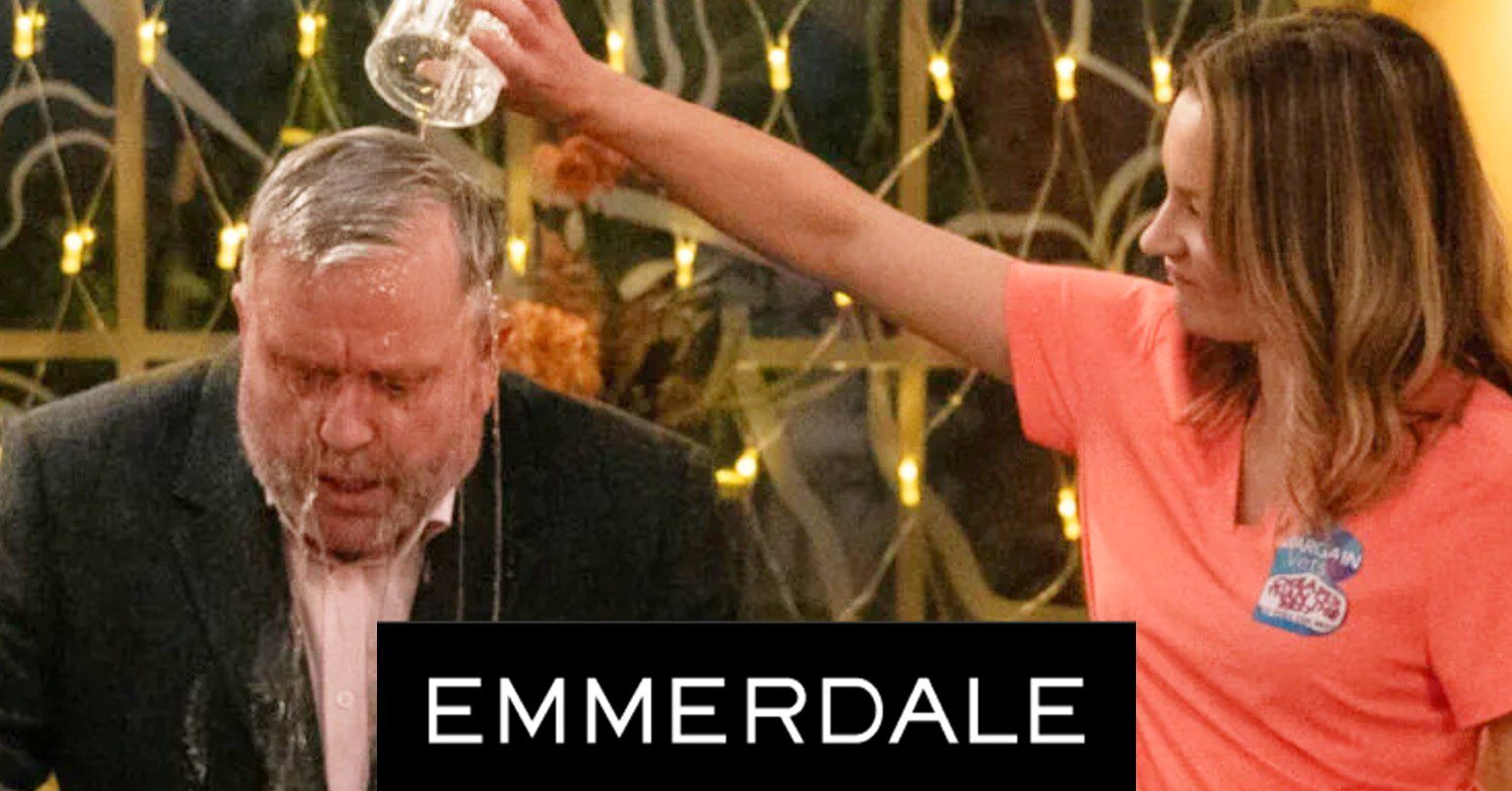 Emmerdale spoilers tonight comp image: Ella pours a drink over Jules
