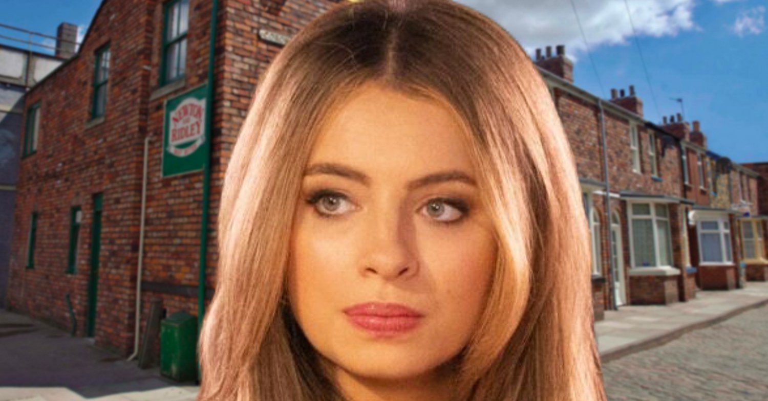 Coronation Street: Daisy Midgeley looking suspicious on the Corrie background