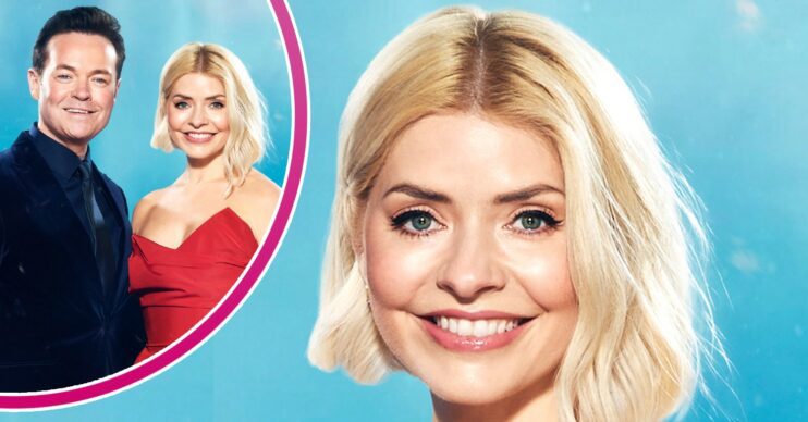Holly Willoughby smiling and with Dancing on Ice co-host Stephen Mulhern
